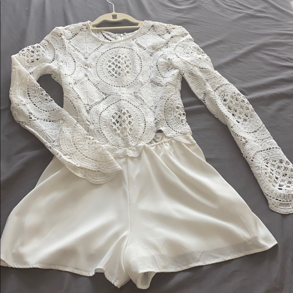 White/ivory long sleeve embroidered romper